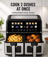 Friteuse à air double panier 2100W pour la maison, four intelligent multifonctionnel de 8L à grande capacité et visible