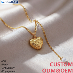 CAIOOCHE Collana con Ciondolo a Cuore in Acciaio Inossidabile Premium, Perle, Placcato Oro, <span class=keywords><strong>Gioielli</strong></span> Incisi, Regalo per la Festa della Mamma - Product Image 1