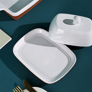 <span class=keywords><strong>Assiette</strong></span> à beurre en terre cuite blanche et brillante avec couvercle en grès céramique rectangulaire pour un usage domestique Pack de restaurant avec logo personnalisé - Product Image 5