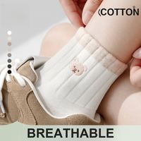 Chaussettes printemps/été pour femmes, motif de dessin animé petit ours, broderie blanche, style étudiant, mignonnes, respirantes, évacuant l'humidité, D03