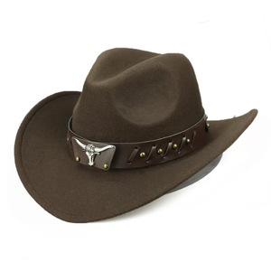 Chapeaux de cowboy SOLPOP pour tous les jours, style western, pour garçons et femmes, en feutre, style jazz, classiques, avec décorations de boucle de ceinture en forme de taureau - Product Image 4