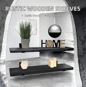 Handcrafted Rustic Wooden <strong>Floating</strong> <strong>Shelves</strong> Solid Wood Black L Brackets UK Wall Mounted (Set 2 <strong>60cm</strong>) for Wardrobe Heavy - Product Image 4