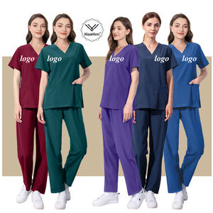 Commercio all'ingrosso della fabbrica Unisex morbido elastico tessuto dentale ospedale medico Scrub uniformi set Top + pantaloni dritti Scrub uniforme - Product Image 4
