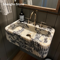 Meubles-lavabos modernes en marbre Calacatta Viola naturel rectangulaire, lavabo en pierre sur mesure pour villa et salle de bain résidentielle
