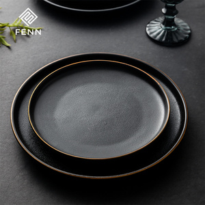 Juego de Platos de Cerámica Esmerilada Negra de 8/10 Pulgadas para Restaurante de Hotel FENN, Platos Redondos de Porcelana para Ensalada y Carne - Product Image 6