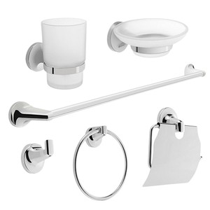 Ensemble d'accessoires de salle de bain Saint Ruijia 6 pièces chromé : porte-serviettes, porte-savon, porte-papier toilette, anneau porte-serviettes, crochet - Product Image 5