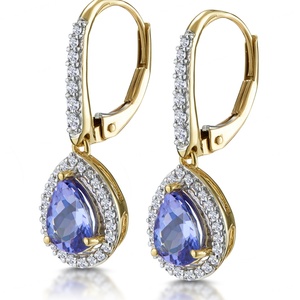 Nouvelles boucles d'oreilles halo en argent sterling 925 avec placage bicolore, boucles d'oreilles pendantes ovales en tanzanite bleue - Product Image 2