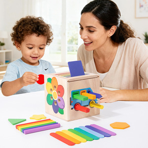 Aides pédagogiques à l'illumination Boîte de classification cognitive assortie de formes Jouets éducatifs en bois pour bébés âgés de 0 à 3 ans - Product Image 2