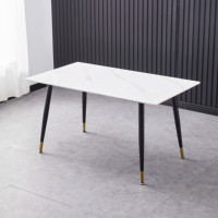 Ensemble de table à manger rectangulaire réglable de luxe moderne pour 4 à 6 personnes, en pierre frittée et métal, meubles de cuisine et de maison