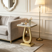 Mesa de Centro con Tapa de Piedra Sinterizada y Estructura Metálica, Diseño Moderno para Sala de Estar, Dormitorio y Cocina