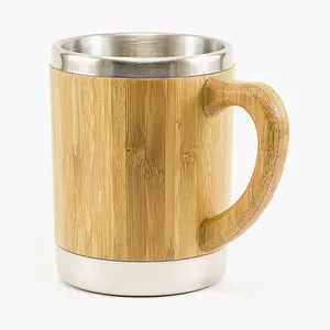 Small Capacity 300ml Bamboo and Stainless Steel Coffee Mug with Lid