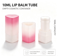 Tube de baume à lèvres vide en forme de cœur triangulaire de 10 ml, conteneur cosmétique en plastique rose dégradé, emballage personnalisé pour rouge à lèvres