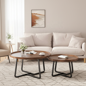 Set di Tavolini <span class=keywords><strong>da</strong></span> Caffè Moderni ed Economici con Struttura in Metallo Rotonda e Funzione Portatile per Soggiorno e Arredamento Casa - Product Image 2