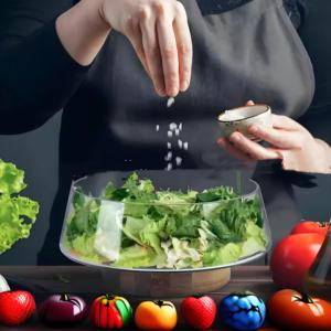 Juego de ensaladeras de fiesta de vidrio extra grande para uso en cocina con base de madera de acacia y utensilios para servir - Product Image 5