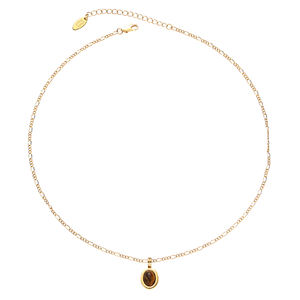 Collar con colgante ovalado de joyería de piedra de ojo de tigre Natural de latón chapado en oro de 18 quilates Vintage a la moda para mujer - Product Image 6