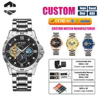 Montre mécanique automatique pour homme TIANNBU2089, cadran squelette ciel étoilé, phases de lune, lumineuse, bracelet en acier inoxydable, montre-bracelet de luxe pour homme