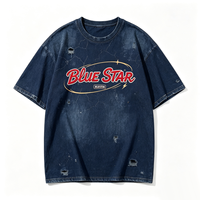 T-shirt Oversize Effet Vieilli Kornit DTG avec Motif Vintage Crack Star Script sur Toute la Surface et Bas Déchiré – Coupe Ample Vintage