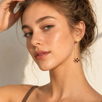 KITI Trendy Multicolor Klaver Ketting Oorbellen 316 Roestvrij Staal PVD 18K Goud Gegalvaniseerd Kubieke Zirkonia Hangende Sieraden voor Vrouwen