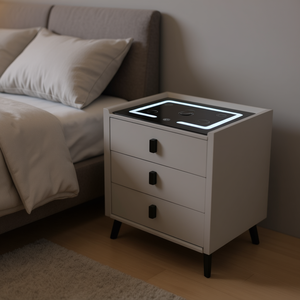 โฮมเมราโต๊ะข้างเตียงอัจฉริยะ 50x40x60 ซม. สีเทาอ่อน 3 ลิ้นชัก โต๊ะข้างเตียงสไตล์โมเดิร์น เฟอร์นิเจอร์ห้องนอน - Product Image 2