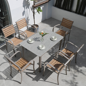 Metal <span class=keywords><strong>barato</strong></span> <span class=keywords><strong>4</strong></span>/6 ventas Base almacén Asiento Moderno fábrica Restaurante al aire libre Juego de <span class=keywords><strong>comedor</strong></span> de madera - Product Image 4