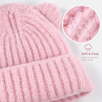 Bonnet tricoté personnalisé doux et moelleux à oreilles de chat, coupe-vent, côtelé verticalement, idéal pour les promenades en extérieur et les courts séjours hivernaux
