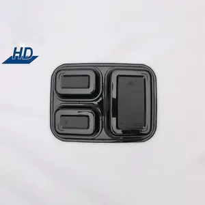 HD Custom Logo 3 Compartments Transparent PP Airtight Food Container Rectangle Meal Prep Lunch Box With Clear Lid