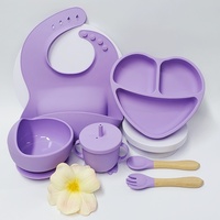 L'ensemble de vaisselle pour enfants en silicone au design classique comprend une assiette, un bol, une cuillère, une fourchette, une tasse pour le dîner de bébé.