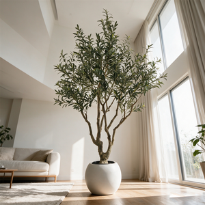 Grand <span class=keywords><strong>olivier</strong></span> artificiel de 7 à 8 pieds avec fruits noirs, plante artificielle <span class=keywords><strong>en</strong></span> <span class=keywords><strong>pot</strong></span> pour l'aménagement paysager intérieur et extérieur, la décoration de la maison et du jardin, et la terrasse. - Product Image 1