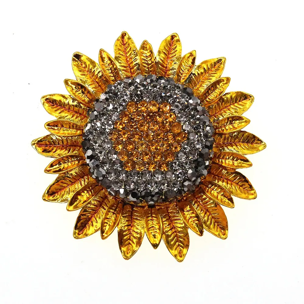 Miễn Phí Vận Chuyển Thanh Lịch Rhinestone Hướng Dương Brooch Pins 60 Mét Mạ Vàng Rhinestone Flower Trâm