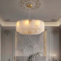 Luminaire suspendu en marbre naturel de luxe avec télécommande, hauteur réglable, finition dorée LED pour salon et chambre à coucher