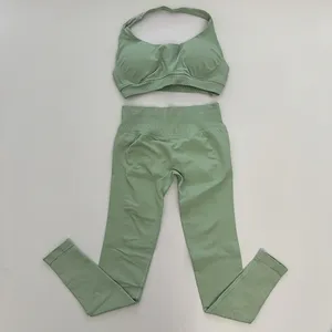Set di leggings a impatto per donne senza soluzione di continuità per Yoga con scricchiolio di testa completo da palestra per allenamento con Top corto all'americana - Product Image 5