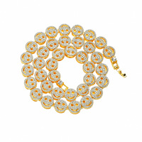 Collier Miami Cuban Link entièrement serti de strass plaqué or, avec pendentif sourire, pour homme, bijoux hip-hop