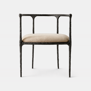 Poltrona Moderna Minimalista con Schienale Arcuato, Struttura in Metallo Martellato a Mano, Cuscino Morbido e Braccioli in Pelle - Product Image 3
