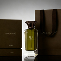 Vente en gros d'usine, flacon de parfum en verre transparent à base épaisse de 100 ml avec bouchon en alliage de zinc et boîte cadeau