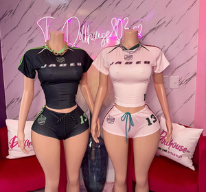 C1394 New Sports Fashion Retro Brief gedruckt Kurzarm Top und Shorts Set Sommer