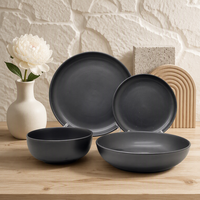 Ensemble de vaisselle en grès noir mat JIUWANG, assiettes rondes, bols, tasses, vaisselle en céramique pour restaurant, maison, service de cuisine occidentale