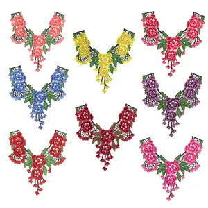 New Multi Color Embroidered Flower Lace Collar with Vivid Colors Embroidered Clothing Decoration Collar