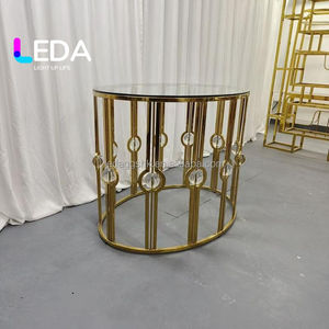 LEDA Wedding Furniture Dining <b>Table</b> Clear <b>Glass</b> Top Gold Oval Coffee Bar <b>Table</b> For Event Supply - Product Image 6