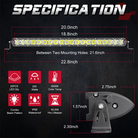 Barre lumineuse LED 20 pouces à profil bas, 60W, faisceau combiné spot et large, rangée unique, pour montage dissimulé sur pare-chocs de voiture, fine mais lumineuse