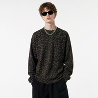 Pull ras du cou oversize à manches raglan pour homme, imprimé léopard, style uni, en stock chez le fournisseur
