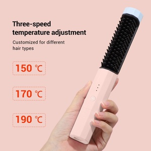 Wireless Hair Straightening Comb Rechargeable Straightener Curler <b>Heat</b> Curling Brush Straightener and Curler Brush Comb - Product Image 5