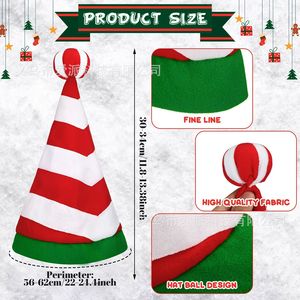 Ensemble de chapeaux de Noël tricotés, rayés rouge et blanc, base verte, 30-34 cm, pour costume de fête - Product Image 1