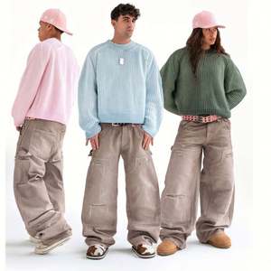 Jersey de punto lavado con piedra antiarrugas y cuello redondo Vintage unisex, Jersey de algodón cálido con logotipo personalizado en la parte delantera, ajuste holgado - Product Image 2