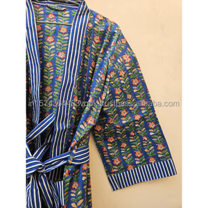 Robe Kimono en Coton Imprimé à la Main, Peignoir Kimono Indien en Coton, Robe Longue d'Été pour Femme, Vêtement de Nuit Doux - Product Image 6