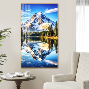 Majestueuse réflexion <span class=keywords><strong>du</strong></span> <span class=keywords><strong>lac</strong></span> de l'Himalaya - Peinture diamantée en porcelaine cristalline dans un cadre en aluminium de qualité supérieure pour décoration murale - Product Image 3