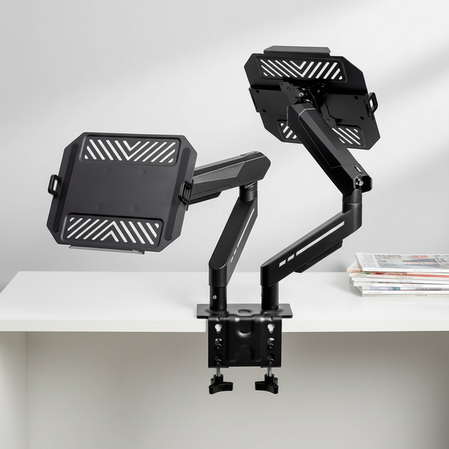 New China Heavy Duty Ultrawide Desk Mount Dual Adjustable Gas Spring Monitor Arm for 100x100 VESA Curved Monitor Space-saving