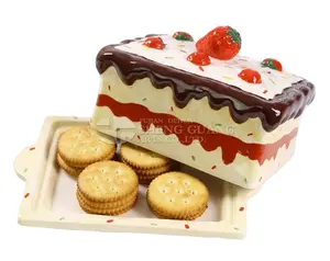 Hot sales Ceramic rectangle plate hand paint with cake design butter dish biscuit box