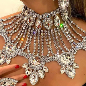 Fashion Exaggerated Rhinestone Necklace Personality Luxury Multi-layer Water Drop Necklace Shiny Earrings Necklace <strong>Jewelry</strong> <strong>Set</strong> - Product Image 2