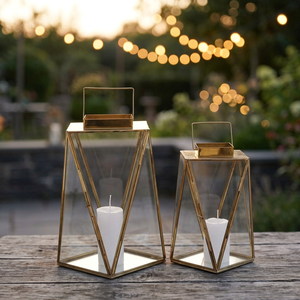 Linternas de cristal dorado de latón hechas a mano modernas decoraciones navideñas para el hogar para sala de estar vela ligera cena Material de Metal - Product Image 5