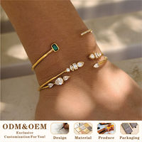 Bracelet ouvert de créateur en acier inoxydable, style classique personnalisé, zircon vert carré, plaqué or 18 carats, strass blanc, bijoux de mode